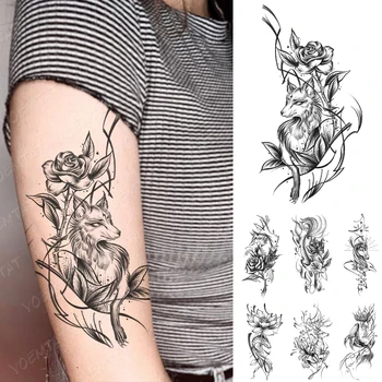 עמיד למים קעקוע זמני מדבקת היופי פוקס צמח פרחים Tatto נלהבות בפסטיבל אמנות הגוף זרוע העברה מזויפות קעקועים גברים נשים