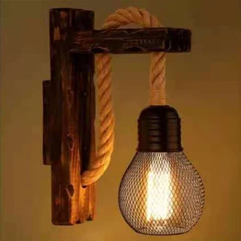 עץ החבל מנורות קיר רטרו המיטה לופט אור Luminaire התעשייתי האמריקאי עיצוב תאורה קיר מעץ אור