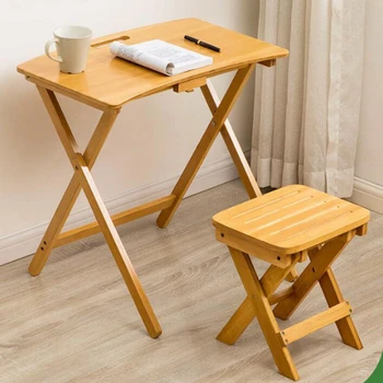 עץ מלא מתקפל נייד שולחן שולחן העבודה, שולחן כיסא להגדיר עבור ילדים כתיבה קריאה לומד גובה מתכוונן במבוק חומר