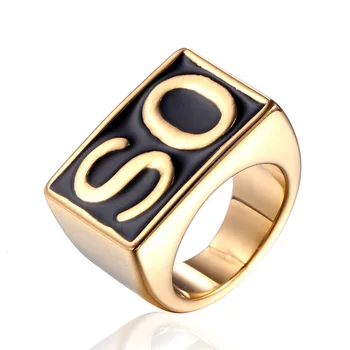 פשוט ריבוע האותיות טיטניום פלדת טבעת שחורה טפטוף שמן גברים הטבעת של פאנק סגנון אישיות הטבעת