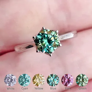 פתח אמיתי Moissanite טבעת תכשיטים לנשים כחול ורוד ירוק האירוסין לחתונה טבעות יהלום מתכוונן S925 כסף סטרלינג