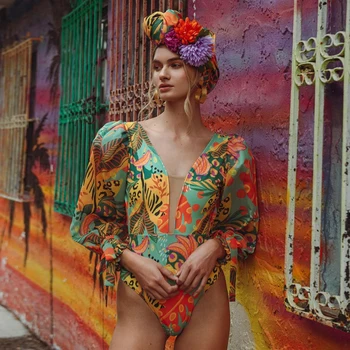 צבעוני מודפס Tankini 2023 אופנת נשים, בגדי ים קיץ ללא משענת בינוני שרוול בגד ים בגדי ים חוף בסגנון סקסי / חדש