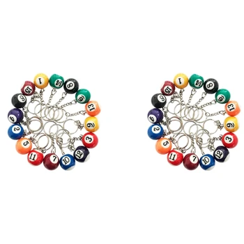צבעוניות כדור ביליארד מחזיק מפתחות סט 32 יח', מיני קסם מפתח שרשרת כדורים אותם Billar ביליארד שרשראות ואביזרים