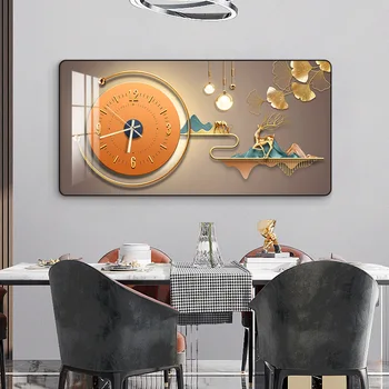 ציור דקורטיבי אור בבית יוקרתי מלבני שעון קיר ציור מודרני מינימליסטי מסעדה מעוגל שעון קיר ציור