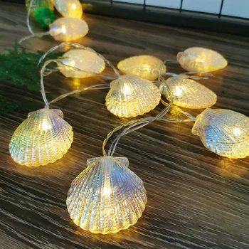 קונכיות הים אמיתי הקונכיה מחרוזת אורות חג קישוט סוללה פגז פיות אורות חתונה מסיבה עץ חג מולד תפאורה