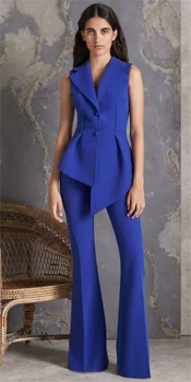 קיץ חם נשים חליפות להגדיר אפוד+מכנסיים 2 יח 'חתונה טוקסידו כחול רויאל ללא שרוולים הז' קט רשמי במשרד הגברת ללבוש בהזמנה אישית