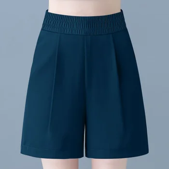 קיץ נשים קרח משי רחב הרגל קצרים קוריאנית חדשה-התאמה מכנסיים אלסטיות גבוהה המותניים אופנה מוצק רופף ספורט מזדמנים מכנסיים
