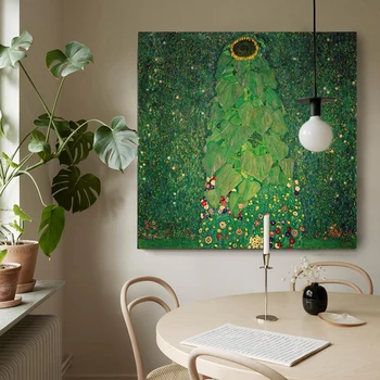 קלימט חמניות באיכות גבוהה היד צייר את ציור שמן Canvas נוף ירוק עיצוב הבית הסלון קיר חדר השינה אמנות ממוסגרים