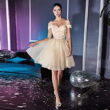 קרוליין Sweatheart בז ' ערב השמלה הכתף אפליקציות קו הברך אורך נסיכה שמלות לנשף מסיבת בהזמנה אישית