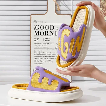 רקמה מכתבים מעוצב נשים נעלי בית לערבב צבעים נקבה הביתה שקופיות אופנה בוהן פתוח מקורה נעלי 2022 סתיו, חורף