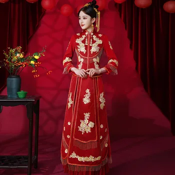 רקמת פרחים סיני שמלת הכלה המסורתית אירועים תחפושת קלאסית Cheongsam סין צ ' יפאו הגומי для восточных