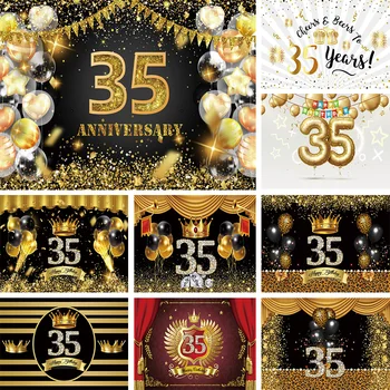 שמחה לחיים 35 שנים יום ההולדת ה-35 קישוט צילום רקע לגברים נשים יום נישואין זהב שחור רקע באנר