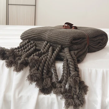 שמיכה רגיל ספה לסרוג לזרוק שמיכה. שנהב, ורוד מוצק רך גדילים משובצים נסיעות 130x160cm בית ספה כסא הספה למיטה.