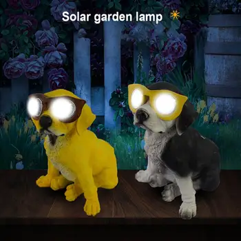 שמש חדשה כלב פסלים פסלוני קישוטים שרף מלאכות אווירה אורות עבור גן בית חיצונית בחצר קישוט