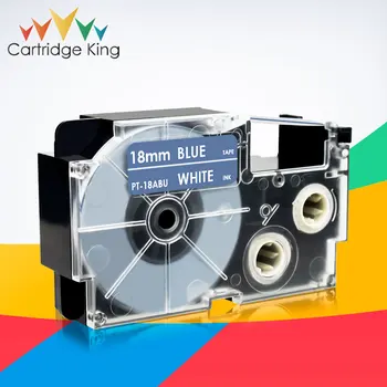 תווית הקלטת 18mm XR-18ABU לבן על כחול חזק דבק תואם קלטות Casio KL-G2 KL-120 KL-130 KL-200 KL-7000 כתיבה